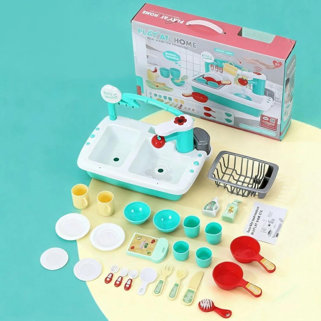 Play at Home Kids Kitchen Sink Playset – Interactive Water Sink Toy with Running Water & Accessories (3+ Years)