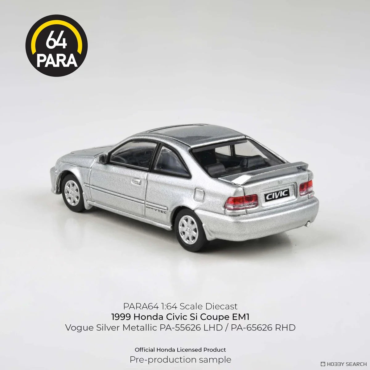 Para64 – 1999 Honda Civic Si EM1 Vogue Silver Metallic | 1:64 Scale Diecast Car - Jaiman Toys