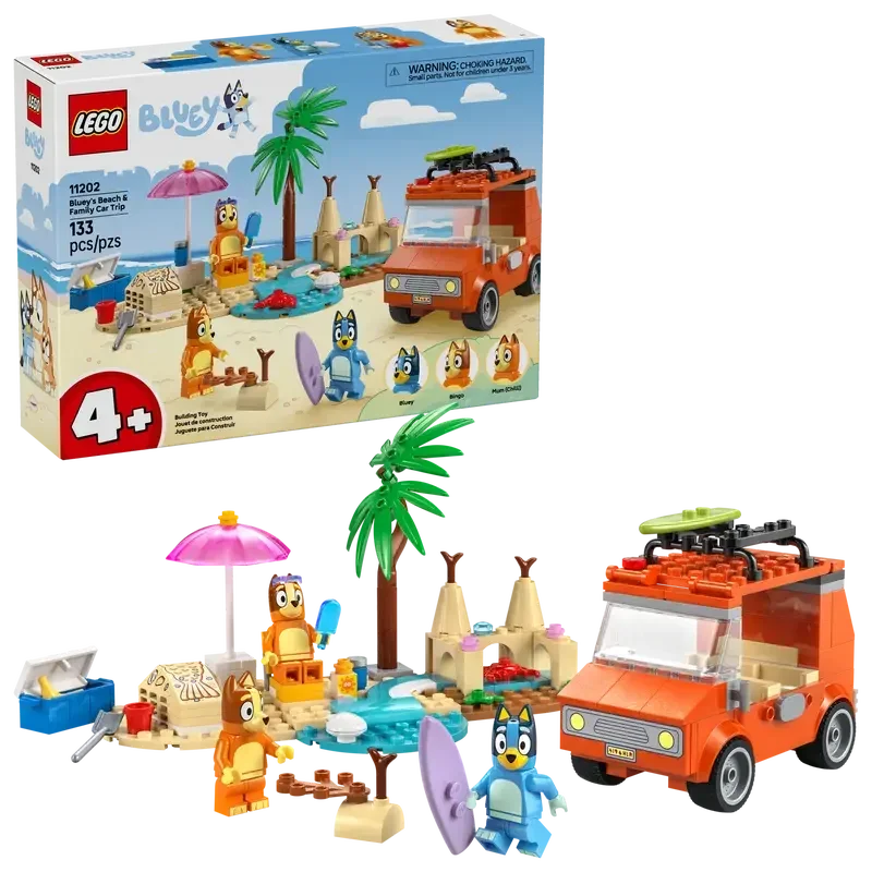 LEGO 11202 Bluey: Blueys Beach & Family Car Trip - Toddler Learning Toy for Kids 4+ - Includes Bluey, Bingo, and Mum Minifigures - Jaiman Toys