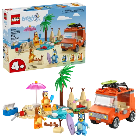 LEGO 11202 Bluey: Blueys Beach & Family Car Trip - Toddler Learning Toy for Kids 4+ - Includes Bluey, Bingo, and Mum Minifigures - Jaiman Toys