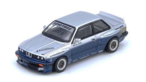 INNO64 BMW E30 M3 Pandem Rocket Bunny 1:64 Scale Die-Cast Model Car | Premium Resin-Quality Collectible Display Vehicle with Detailed Interior, Widebody Aero Kit, Realistic Wheels & Acrylic Display Case | Silver & Blue