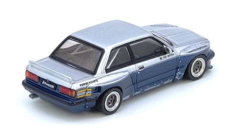 INNO64 BMW E30 M3 Pandem Rocket Bunny 1:64 Scale Die-Cast Model Car | Premium Resin-Quality Collectible Display Vehicle with Detailed Interior, Widebody Aero Kit, Realistic Wheels & Acrylic Display Case | Silver & Blue