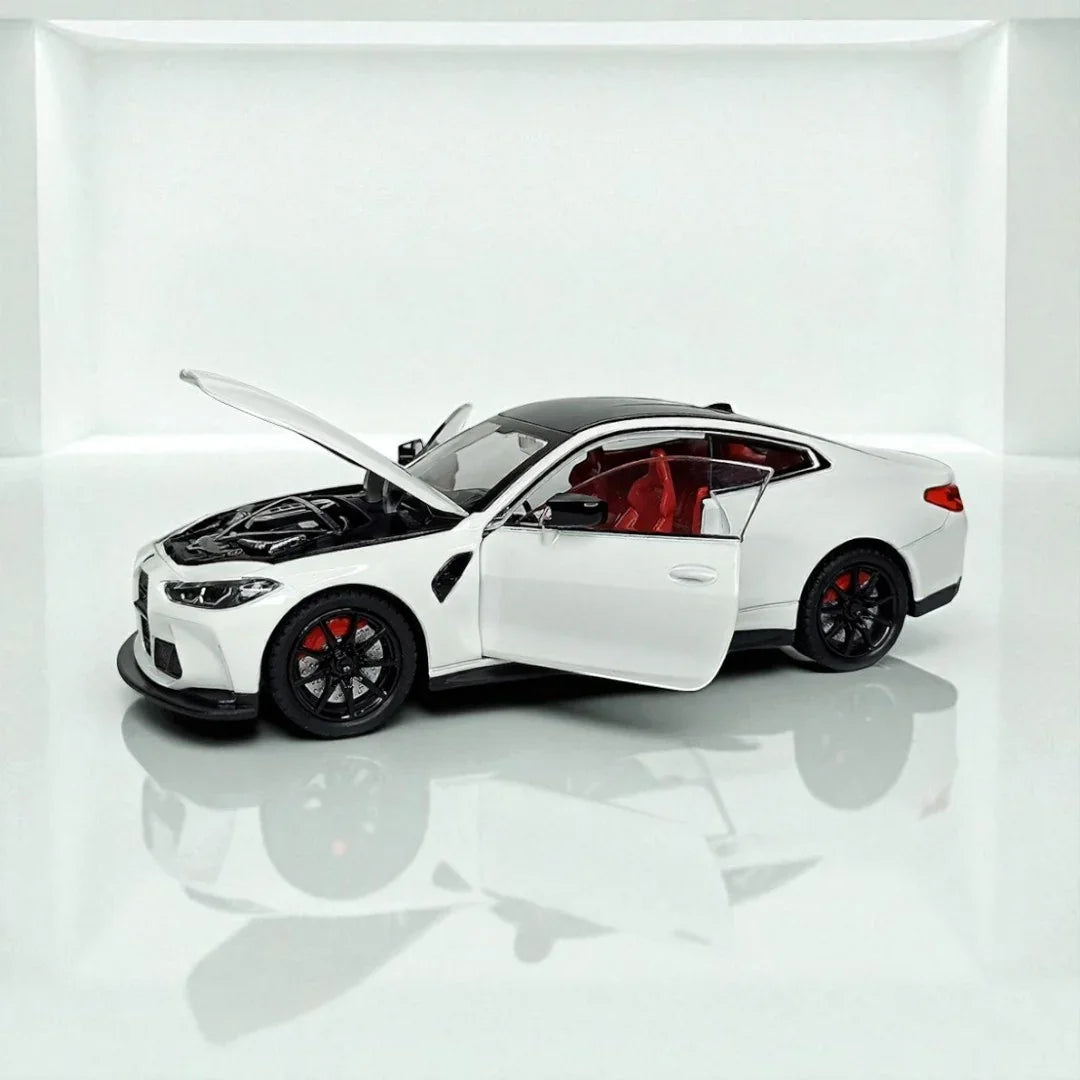 Joy Junction 1:24 BMW M4 Die-Cast Car Model – White Finish | Openable Doors, Pull-Back Action, Lights & Sound (JJ267) - Jaiman Toys