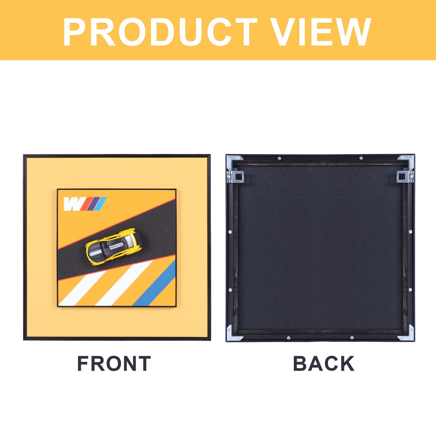 Classic Elegance: Yellow and Black BMW Die-Cast Car Wall Frame"