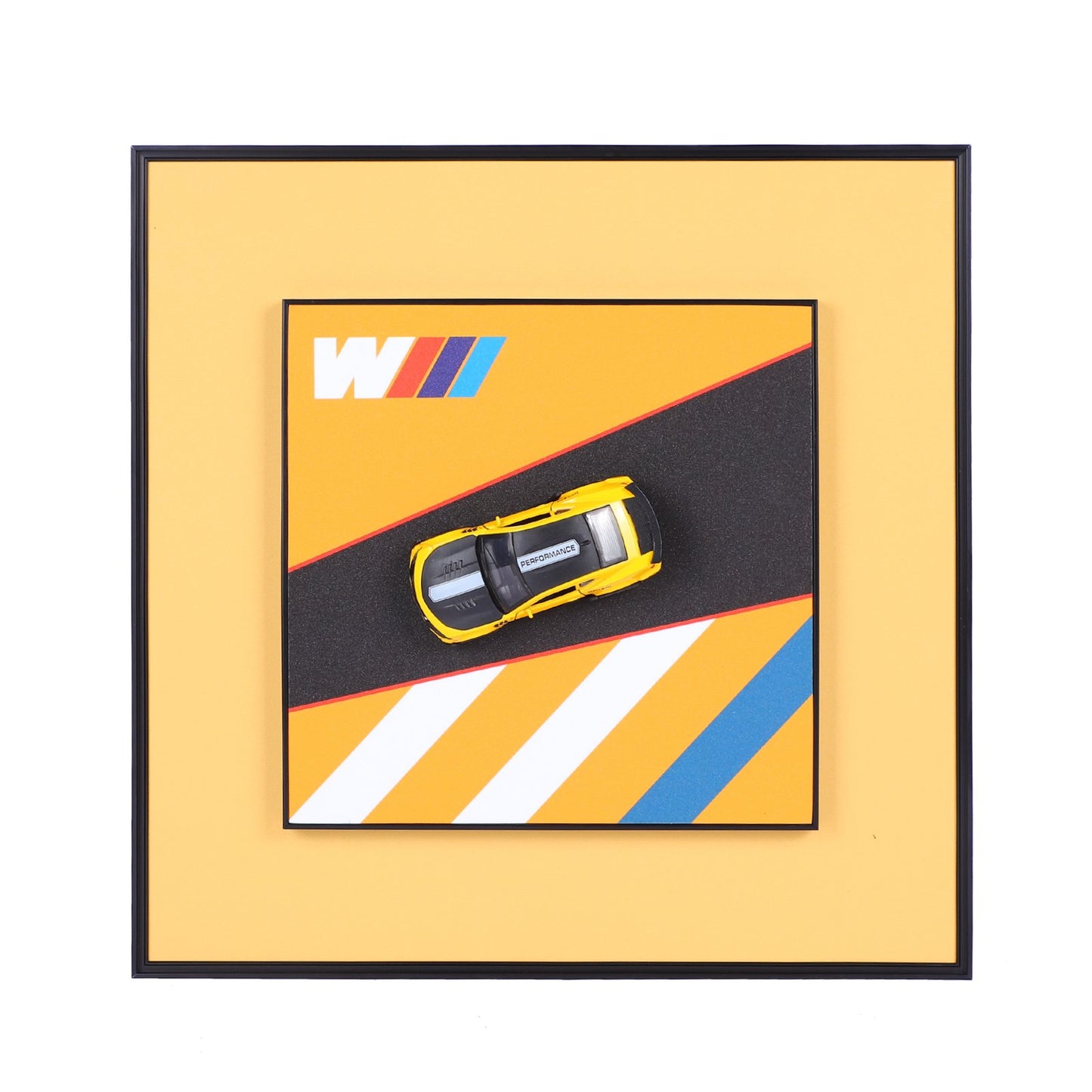 Classic Elegance: Yellow and Black BMW Die-Cast Car Wall Frame"