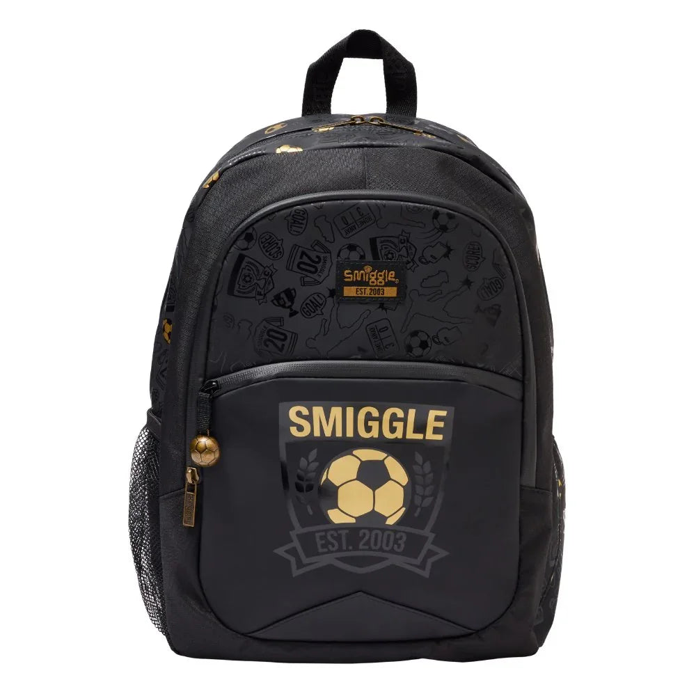 Smiggle Gold Football School Bag – Colorful & Stylish 15-Inch Kids Backpack with Compartments Section For Kids
