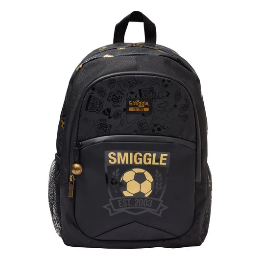 Smiggle Gold Football School Bag – Colorful & Stylish 15-Inch Kids Backpack with Compartments Section For Kids