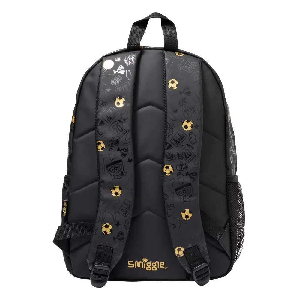 Smiggle Gold Football School Bag – Colorful & Stylish 15-Inch Kids Backpack with Compartments Section For Kids