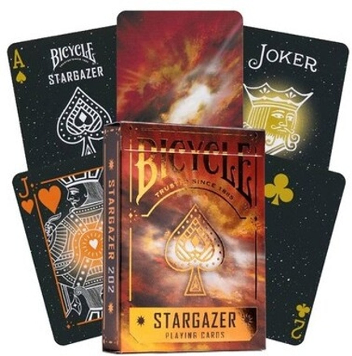 Bicycle Stargazer 202 Playing Cards – Space-Themed Deck with Orange Foil Box & Air-Cushion Finish