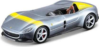 Maisto 1:64 Ferrari Monza SP1 – Silver Metallic with Yellow Stripes | Speed Icons Diecast Model - Jaiman Toys