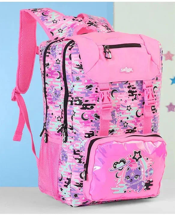 Smiggle Away Foldover Backpack – Pink | 16-Inch  Zipped Pockets & Dual Bottle Holders