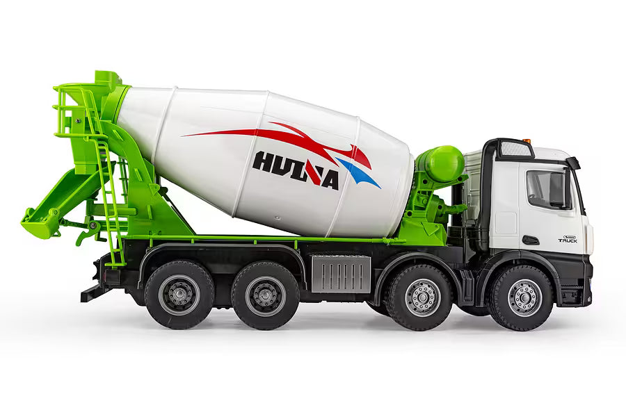 Huina 1537 1:14 Professional RC Alloy Concrete Mixer Truck | 12-Function 2.4GHz Remote Control Construction Vehicle with Rotating Drum, LED Lights & Rechargeable Battery