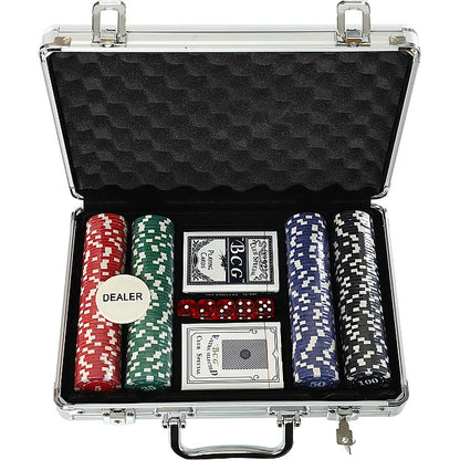 200-Piece Poker Game Set in Aluminium Carrying Case | 11.5g Poker Chips, 2 Decks of Playing Cards & 5 Dice | Casino-Style Family Game Set
