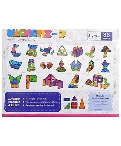 Zephyr Learning Steps Magnetix-3 Magnetic Tiles Building Set – 36 Pieces, Ages 3+