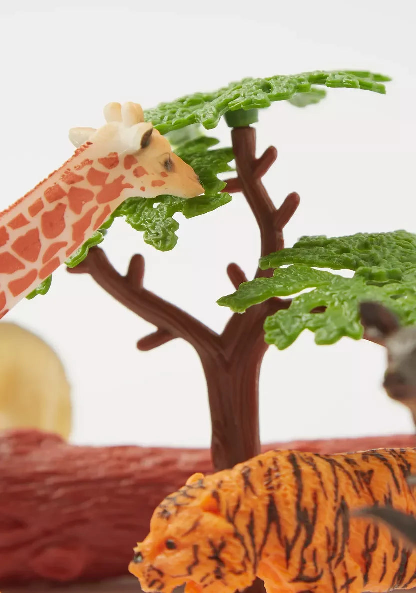 Wild Animal Figures Playset in Storage Jar – 16 Piece Educational Toy with Animals, Trees & Accessories for Kids - Jaiman Toys