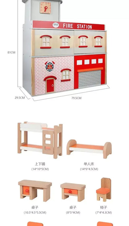 Breatoi Deluxe Wooden Fire Station Pretend Playset with Fire Truck & Accessories ,Age 3 Yrs+ - Jaiman Toys
