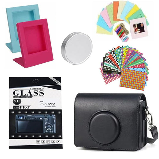 Ultimate Accessory Pack for Instax Mini Evo – PU Case, Screen & Lens Protection, Photo Décor & Frames