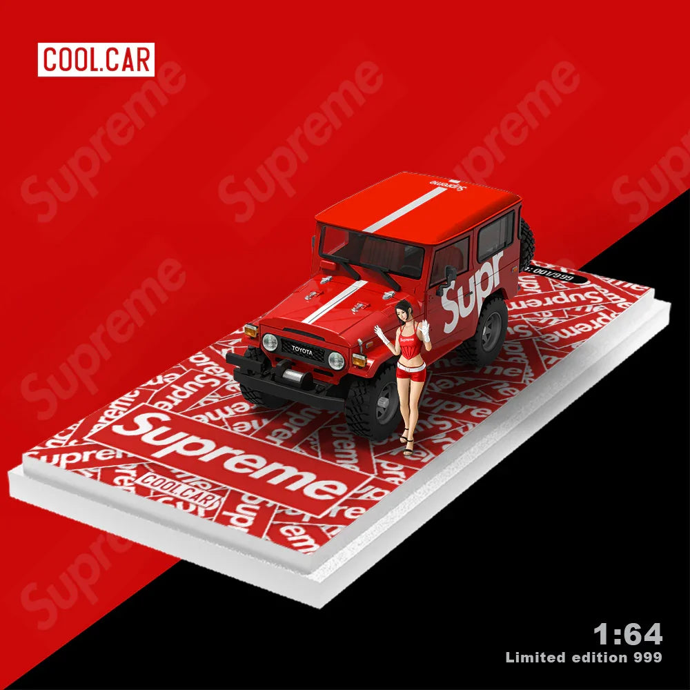 Cool Car 1:64 Toyota Land Cruiser FJ40 Supreme Figure Edition Diecast Model Car with Display Base & Figure – Limited Edition