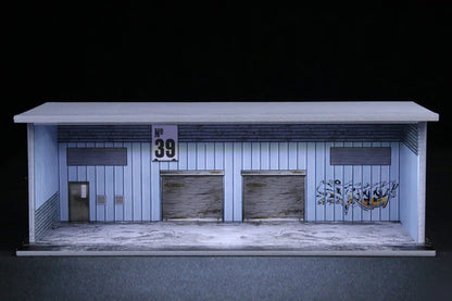M-COOL Premium 1:64 Scale Double Garage Diorama Display with Industrial Warehouse Scene | Blue Collectible Model Car Display Base