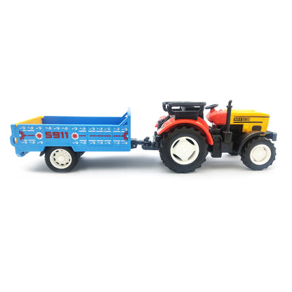 Centy Tractor Trolley Toy (Blue Trailer) | Friction Powered Farm Tractor with Detachable Cargo Trailer for Kids Age 3+