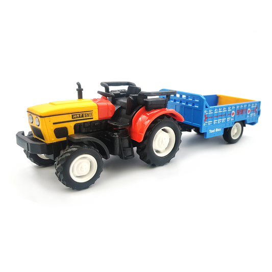 Centy Tractor Trolley Toy (Blue Trailer) | Friction Powered Farm Tractor with Detachable Cargo Trailer for Kids Age 3+