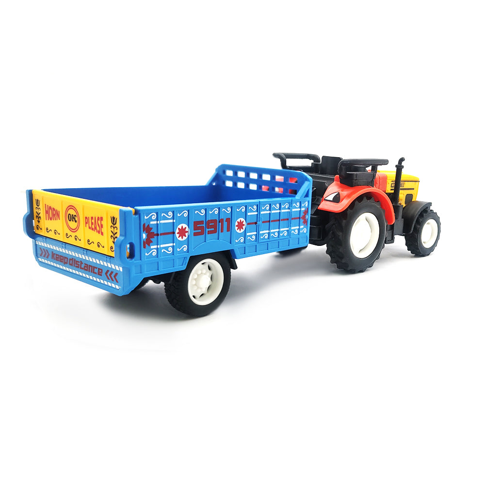 Centy Tractor Trolley Toy (Blue Trailer) | Friction Powered Farm Tractor with Detachable Cargo Trailer for Kids Age 3+