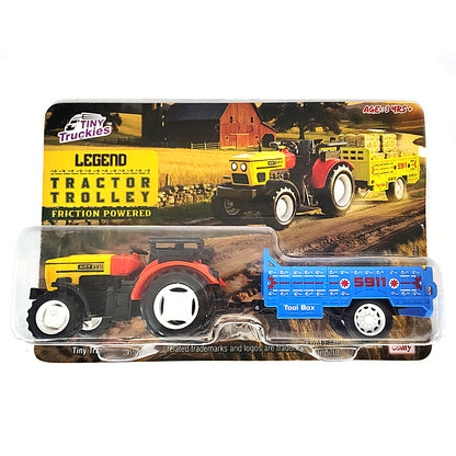 Centy Tractor Trolley Toy (Blue Trailer) | Friction Powered Farm Tractor with Detachable Cargo Trailer for Kids Age 3+
