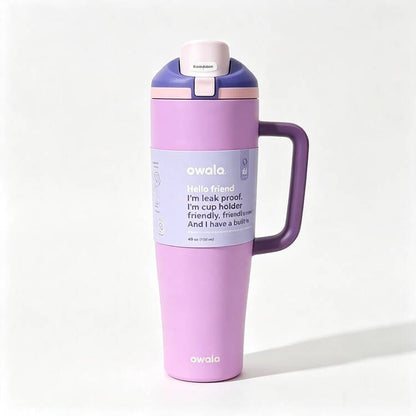Owala FreeSip 40 oz (1183 ml) Insulated Stainless Steel Tumbler with Built-In Straw, Side Handle and Leakproof Push-Button Lid – Pink & Purple
