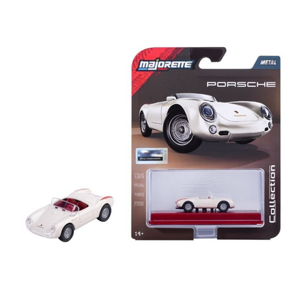 Majorette 1:64 Porsche 550 Spyder Cream Die-Cast Model Car with Display Case – Wave 5 Collection