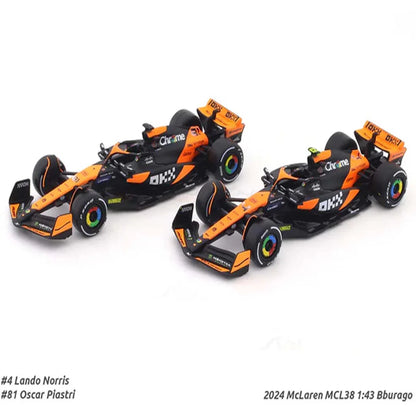 2024 McLaren MCL38 set of 2 cars 1:43 Bburago Formula 1 diecast scale model car - Jaiman Toys