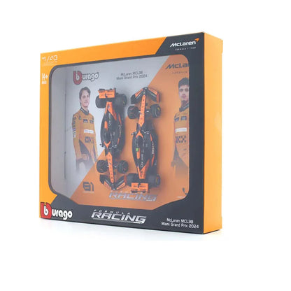 2024 McLaren MCL38 set of 2 cars 1:43 Bburago Formula 1 diecast scale model car - Jaiman Toys