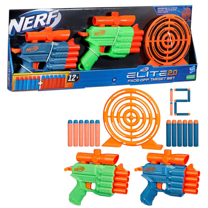 Nerf Elite 2.0 Face Off Target Set,Includes 2 Dart Blasters & Target & 12 Nerf Elite Darts,Toy Foam Blasters for Kids Outdoor Games,Multicolor