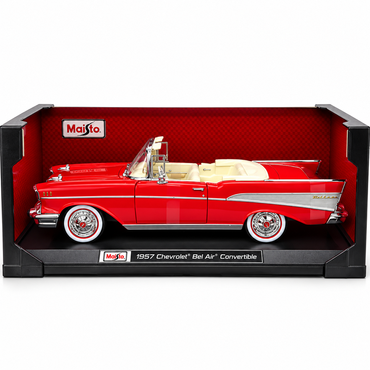 Maisto Special Collection 1957 Chevrolet Bel Air Convertible 1:18 Scale Diecast Metal Model Car – Red with Cream Interior, Premium Collectible Display Model for Car Enthusiasts, Ages 14+