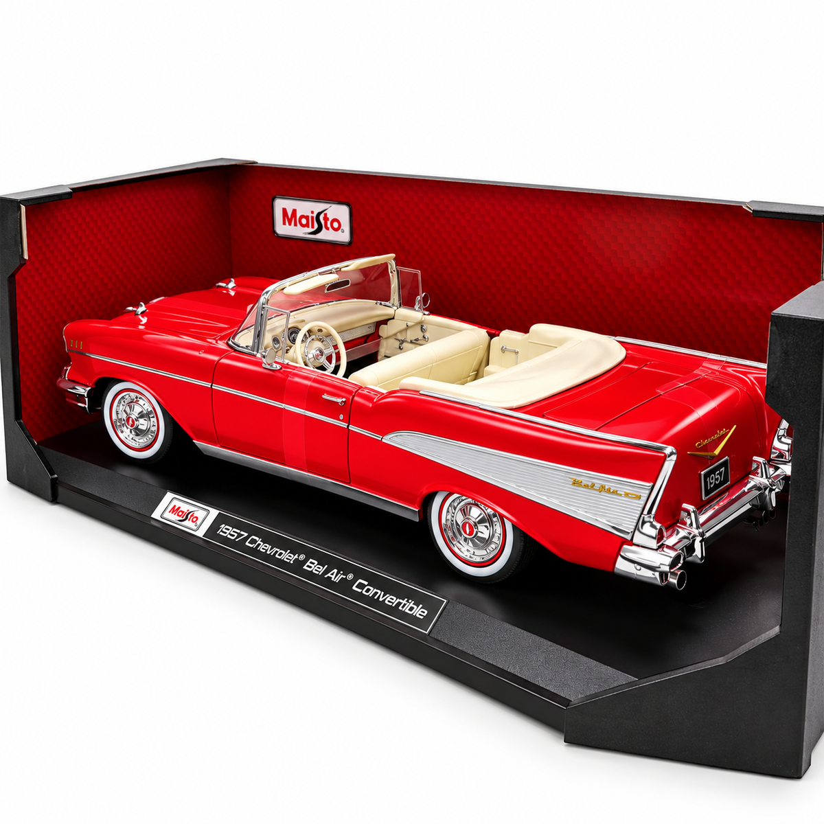 Maisto Special Collection 1957 Chevrolet Bel Air Convertible 1:18 Scale Diecast Metal Model Car – Red with Cream Interior, Premium Collectible Display Model for Car Enthusiasts, Ages 14+