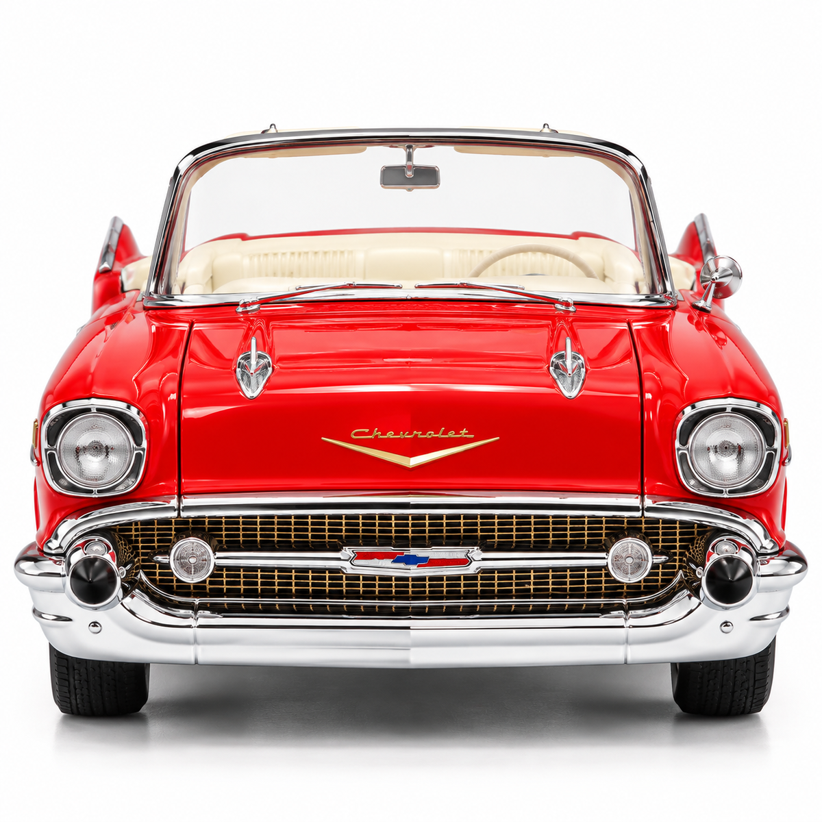 Maisto Special Collection 1957 Chevrolet Bel Air Convertible 1:18 Scale Diecast Metal Model Car – Red with Cream Interior, Premium Collectible Display Model for Car Enthusiasts, Ages 14+