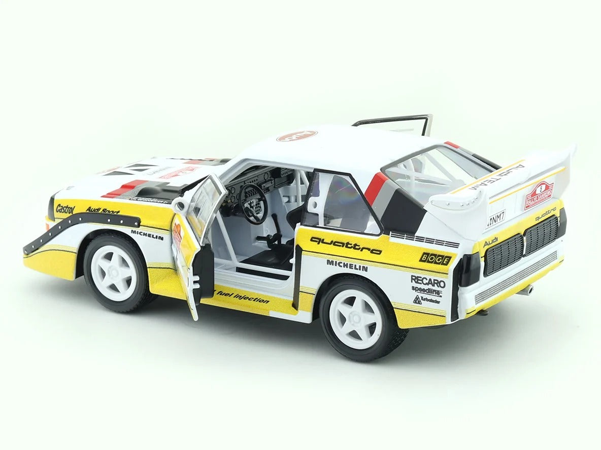 Bburago 1:24 Scale 1985 Audi Sport Quattro S1 E2 #5 Rally Car | Collectible Die-Cast Model for Adults