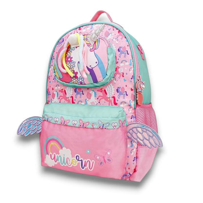 Unicorn School Backpack 15 Inch – Kids Cute Unicorn Wings School Bag for Girls with Side Bottle Pockets