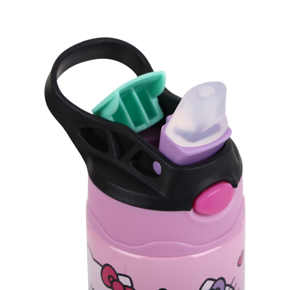 Smiggle Hello Kitty 520ml (18 fl oz) Kids Water Bottle – Pink Character Print Bottle with Flip-Top Sipper & Carry Handle