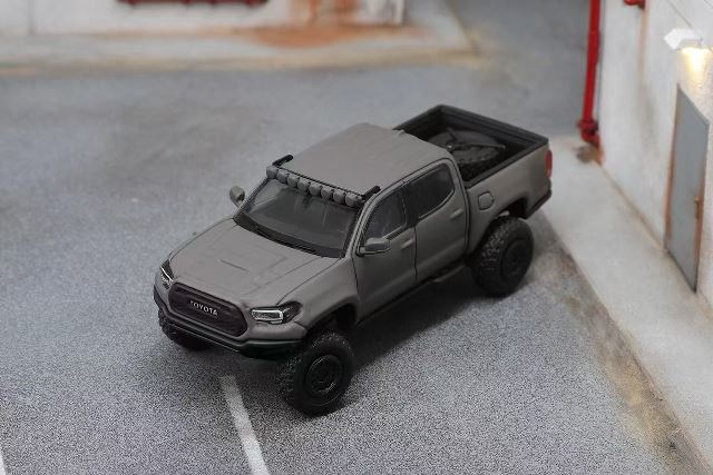 G.C.D 1:64 Toyota Tacoma Wide-Body Matte Dark Grey (LHD) Diecast Model Car | Premium Off-Road Pickup Collectible | KS-060-512