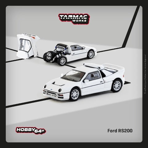 Tarmac Works 1:64 Ford RS200 White Diecast Car with Removable Bonnet (T64P-001-WH) – Detailed Collectible Model