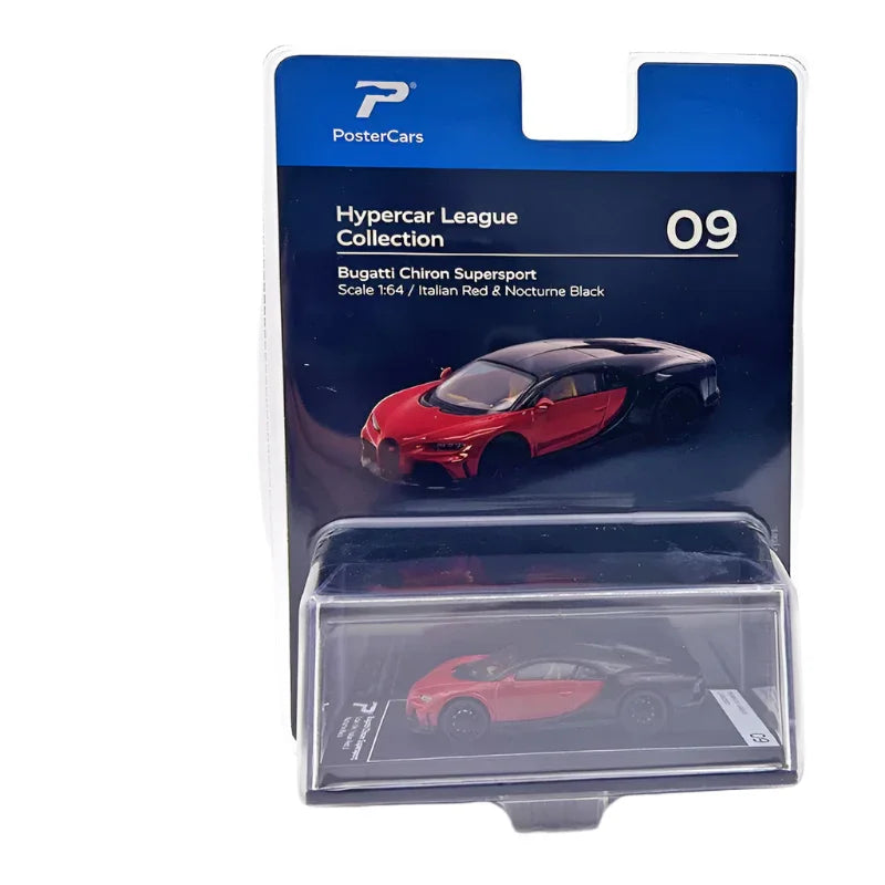 PosterCars 1:64 Bugatti Chiron Supersport – Red & Black - Blister Pack | Hypercar League Premium Diecast Collectible - Jaiman Toys