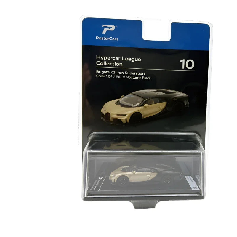PosterCars 1:64 Bugatti Chiron Supersport Blister Pack – Silk & Black | Hypercar League Collection Premium Resin Sculpture - Jaiman Toys