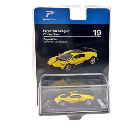 PosterCars 1:64 Bugatti Divo – Yellow Edition | Hypercar League Collection No.19 Premium Diecast Model - Blister Pack - Jaiman Toys