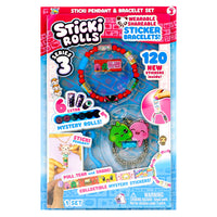 Sticki Rolls Series 3 Sticki Pendant & Bracelet | Wearable Holographic Sticker Kit with 120 Stickers, 6 Mystery Rolls & Backpack Clip
