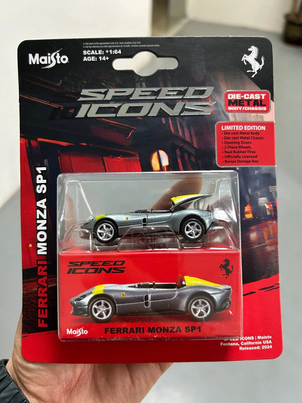 Maisto 1:64 Ferrari Monza SP1 – Silver Metallic with Yellow Stripes | Speed Icons Diecast Model - Jaiman Toys