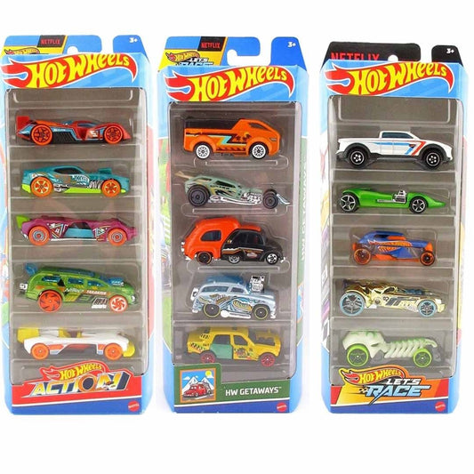 Hot Wheels 2024 – 3 Different Pack of 5 Models: Action + Getaways + Lets Race