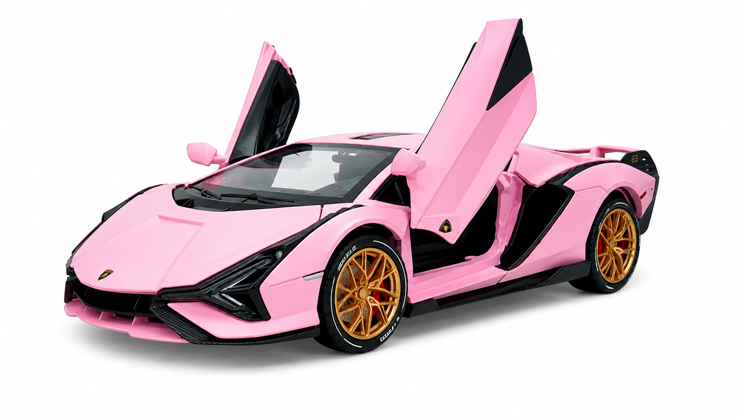 Joy Junction Lamborghini Sian FKP 63 1:24 Scale Die-Cast Model Car with Display Case – Opening Doors Premium Hypercar Collectible (Pink)