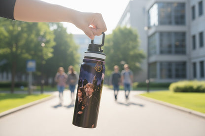 Harry Potter Hogwarts Trio Pink 800ml Stainless Steel Water Bottle with Drinking Spout, Carry Handle & Removable Lid
