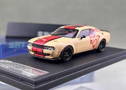 Stance Hunters 1:64  Dodge Challenger SRT Hellcat Beige/Red Graphics –  Diecast Car