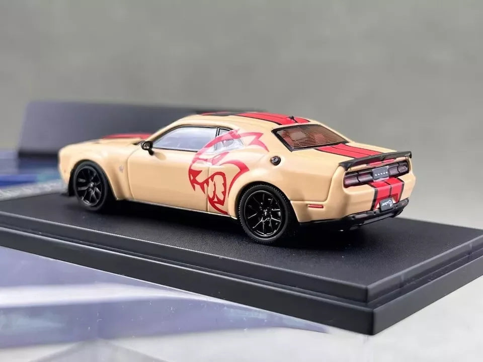 Stance Hunters 1:64  Dodge Challenger SRT Hellcat Beige/Red Graphics –  Diecast Car